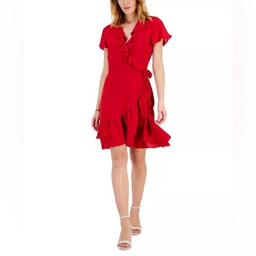 NWT I.N.C.‎ INTERNATIONAL CONCEPTS | Red Flutter Wrap Short Wrap Dress S